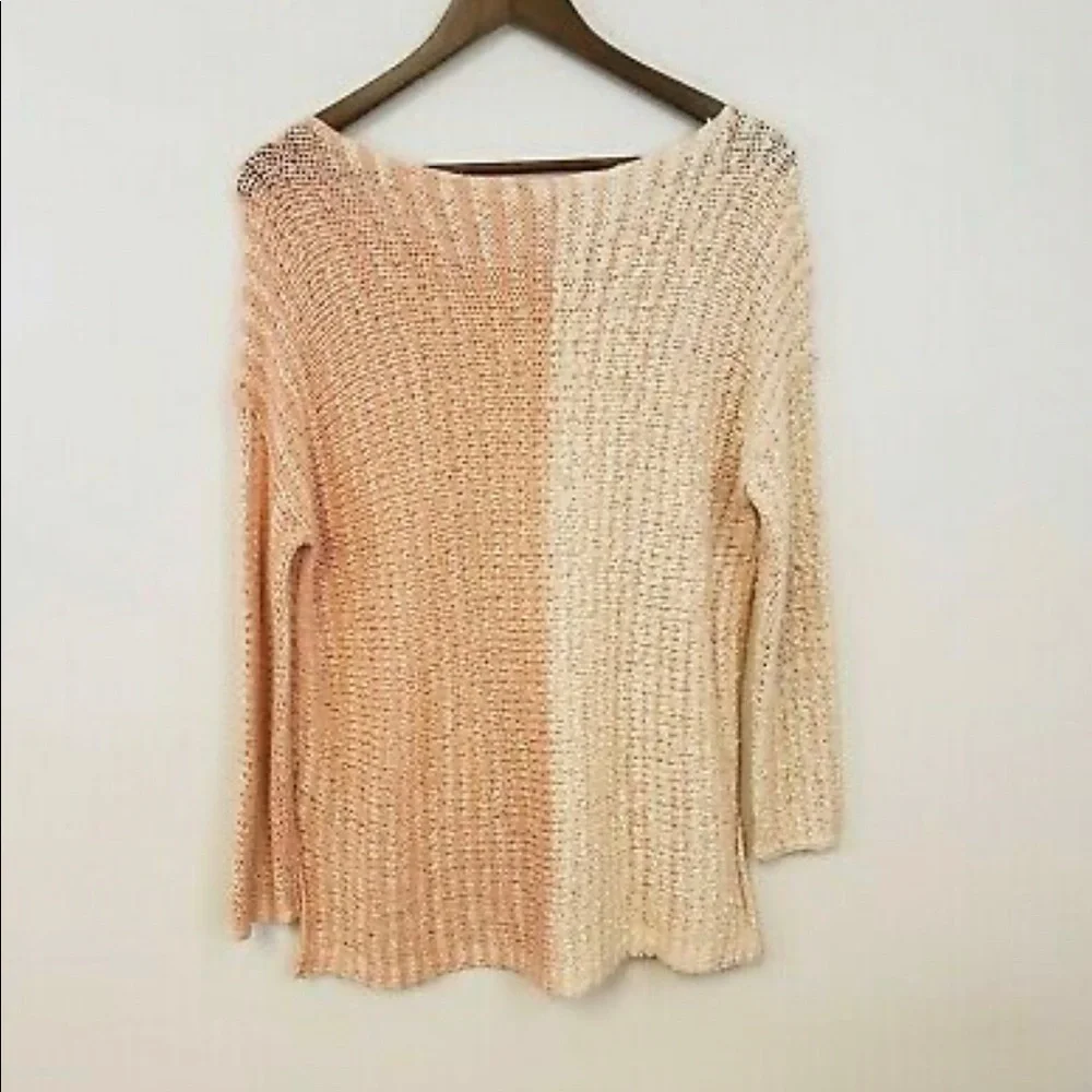 Free People pink and white knit sweater with side skits size medium